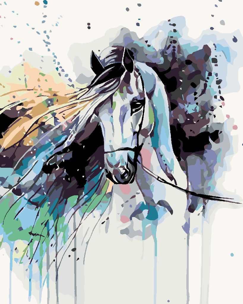 Zuty - Malen nach Zahlen - ABSTRAKTES PFERD SCHWARZ, 40x50 cm, ohne Keilrahmen
