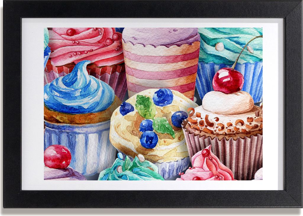 Bild 30x20 MDF-Rahmen, Wandkunst Bunte Muffins Produktbild 