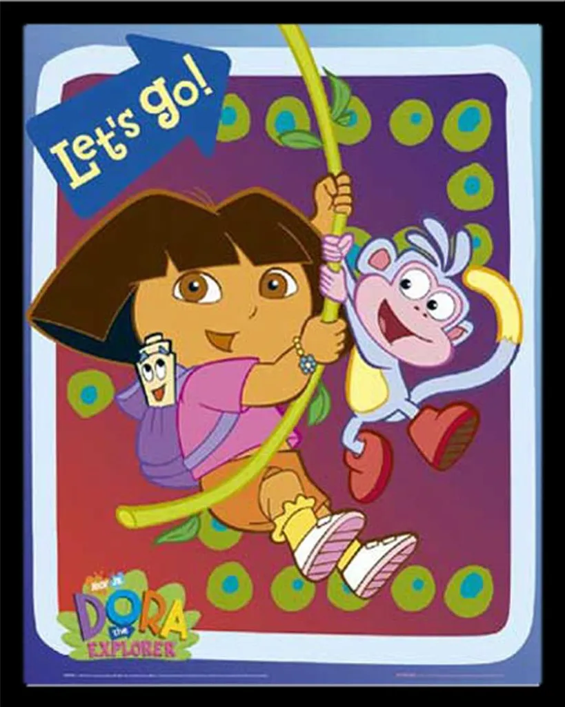 Dora l'esploratrice Poster Let's Go con Cornice MDF Nera Shinsuke®