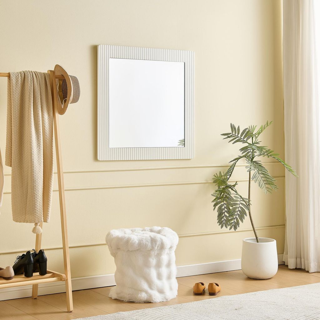 Fortuna Lai Quadratischer Wandspiegel 80x80 cm – Moderner Spiegel mit Weißem Holzrahmen – Klare Spiegelfläche und Zeitloses Design für Flur,...