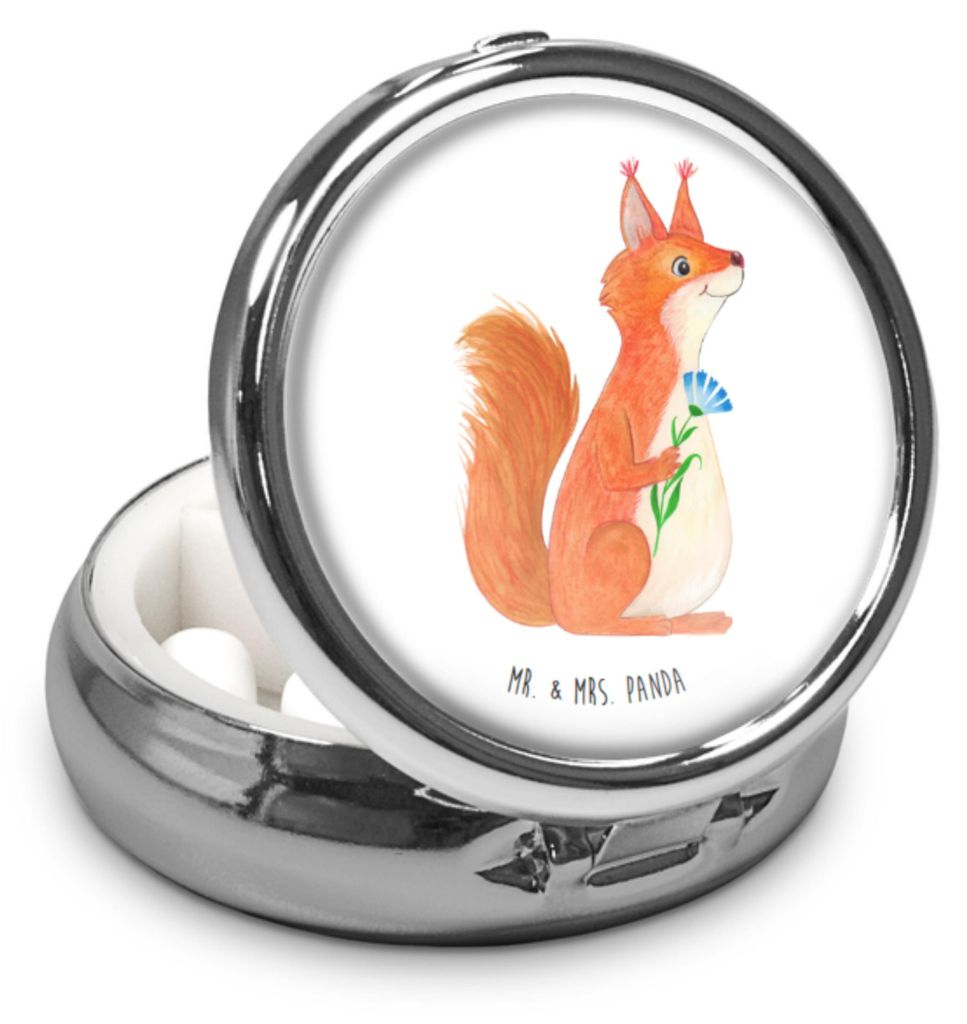 Mr. & Mrs. Panda Dose Eichhörnchen Blume - Weiß - Geschenk, Medikamentenorganizer, Pillendose, Medikamentenbox, Lustige Sprüche, klein, Spruch P...