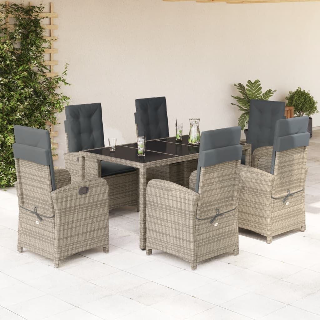"2026 Promotion" 7-tlg. Garten-Essgruppe - mit Tisch und Stühlen - mit Kissen - Grau Poly Rattan - Gartenmöbelset CC11726