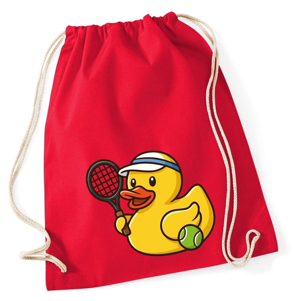 Huuraa Turnbeutel Quietscheente Tennis-Spieler Gummiente Tennissportler 12 Liter Classic Red Baumwolle Rucksack Geschenkidee