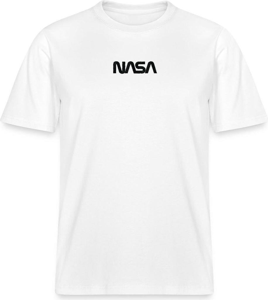 Spreadshirt NASA Logo Schwarz Stick Relaxed Fit Uni T-Shirt, L, Weiß