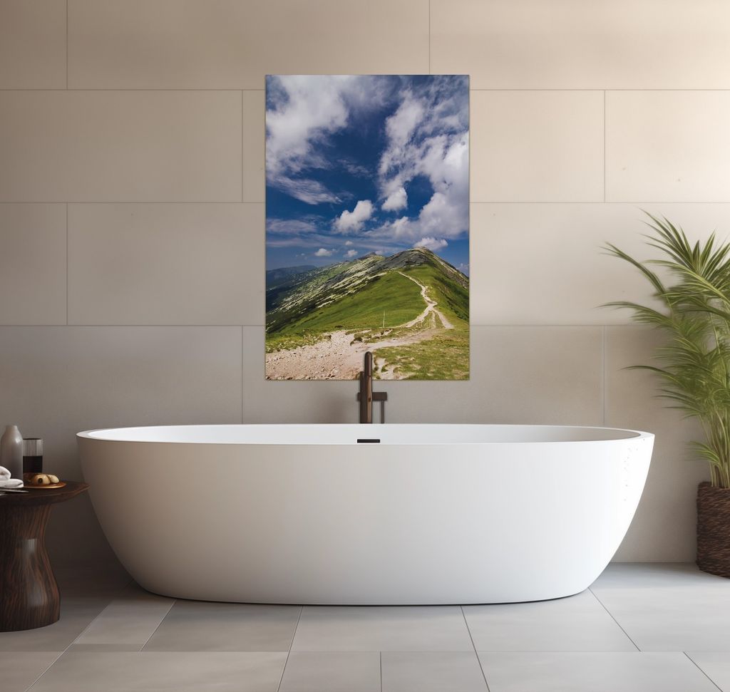 Wallario wasserfestes Poster selbstklebend 91,50 x 61 cm, Alpenluft, Badezimmerposter Spritzschutz mit Hochglanzoberfläche in Glasoptik