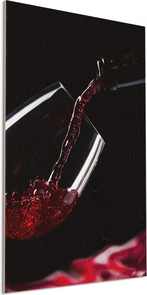 DEQORI Holzbild 40x60 cm 'Rotwein ins Glas gegossen' Bild auf Holz Wandbild Kunstdruck