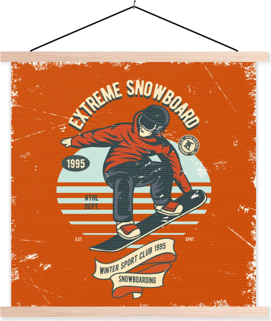 MuchoWow Textilposter Snowboard - Kleidung - Winter - Retro 120x120 cm mit holzfarbenen Rahmen - Textil-Poster