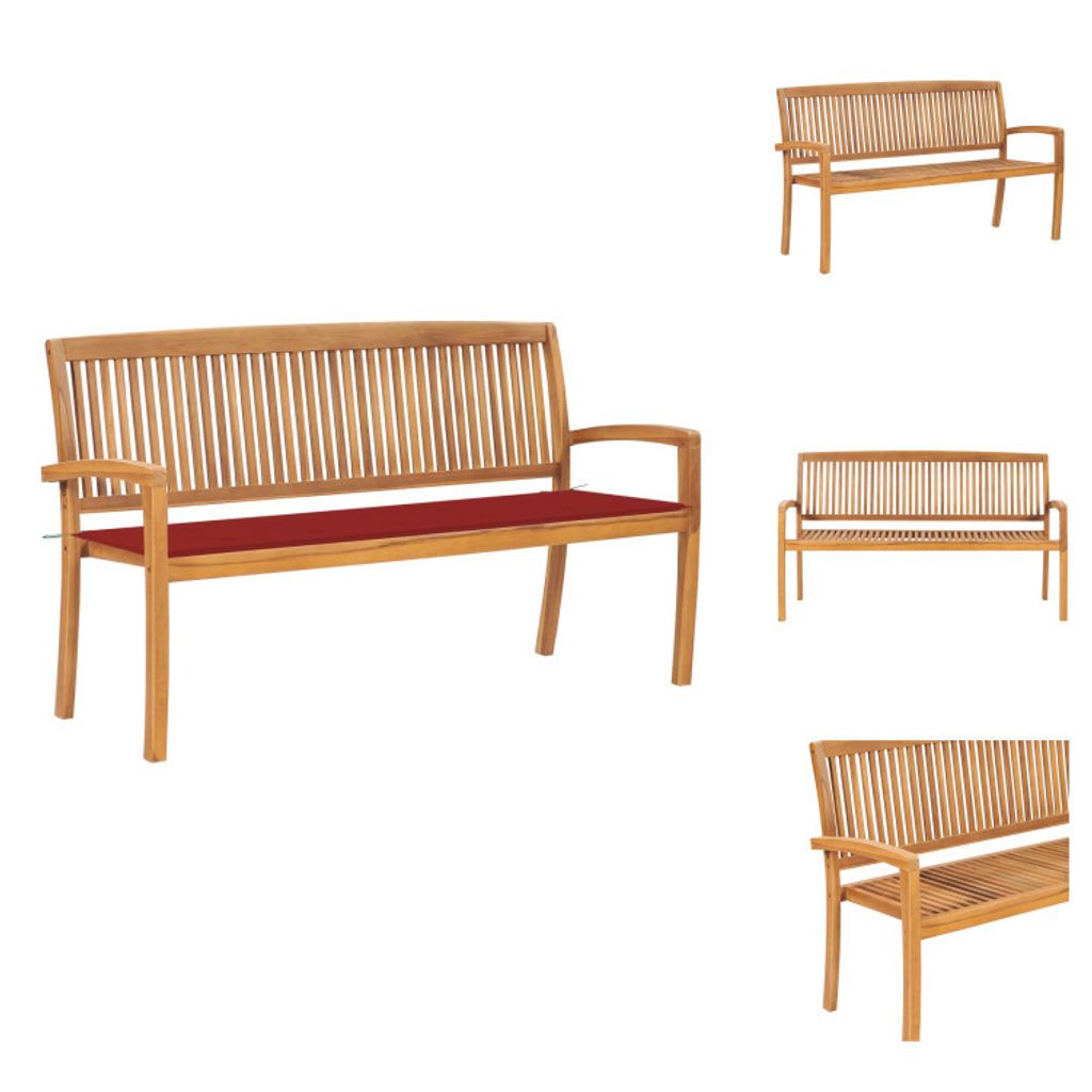 vidaXL Stapelbare Gartenbank mit Auflage 159 cm Massivholz Teak - Gartenbänke