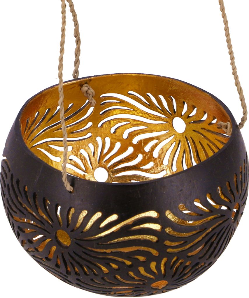 Kokosnuss Teelicht zum Hängen, Dekotopf - Modell 5, Braun, Kokosnuß, 9*11,5*11,5 cm, Teelichthalter & Kerzenhalter
