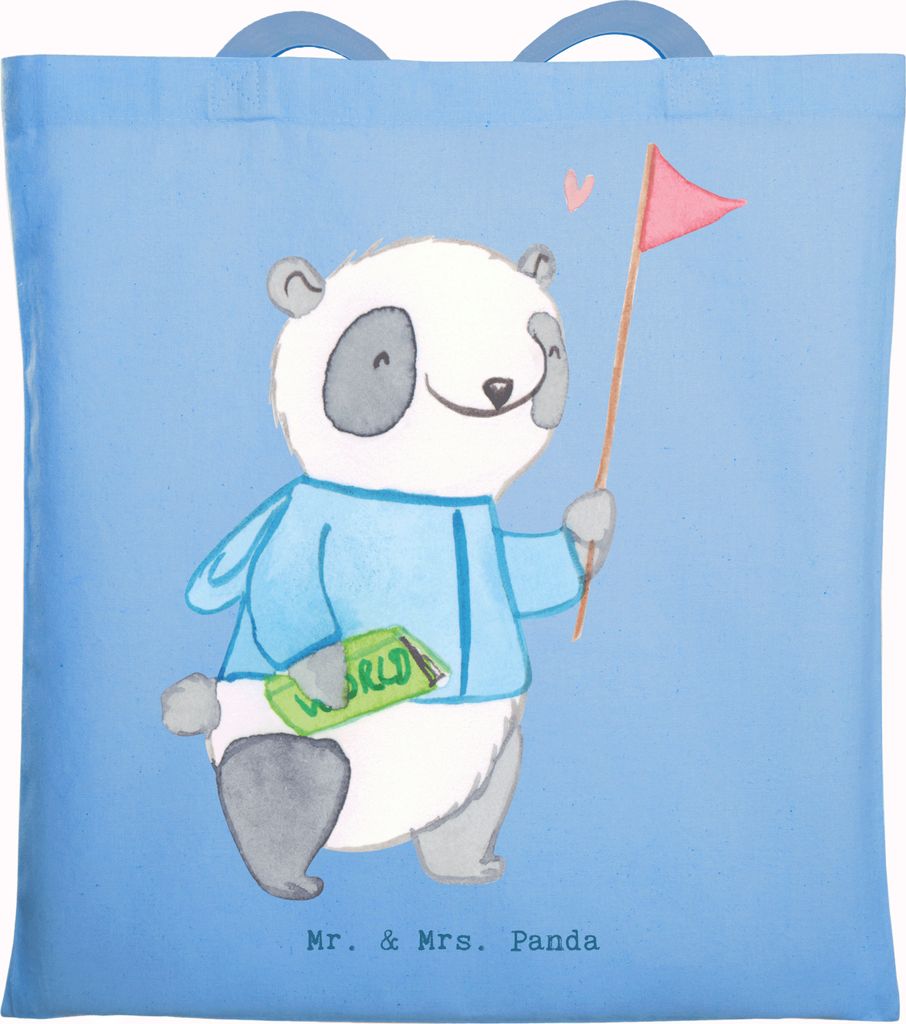 Mr. & Mrs. Panda Jutebeutel Reitlehrer Herz - Sky Blue - Geschenk, Tote Bag, Tasche, Schultasche, Beutel, Shopping