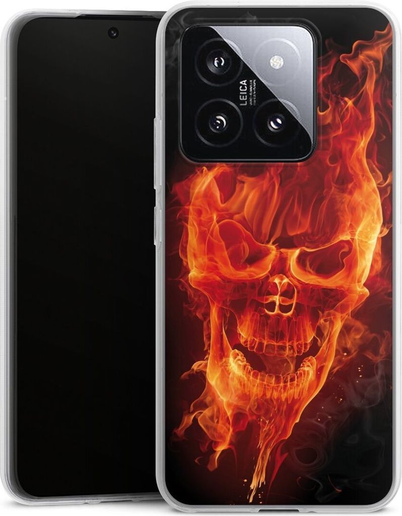 DeinDesign Handyhülle für Xiaomi 14 Silikon Hülle Case Smartphone Schutzhülle Feuer Schädel Totenkopf