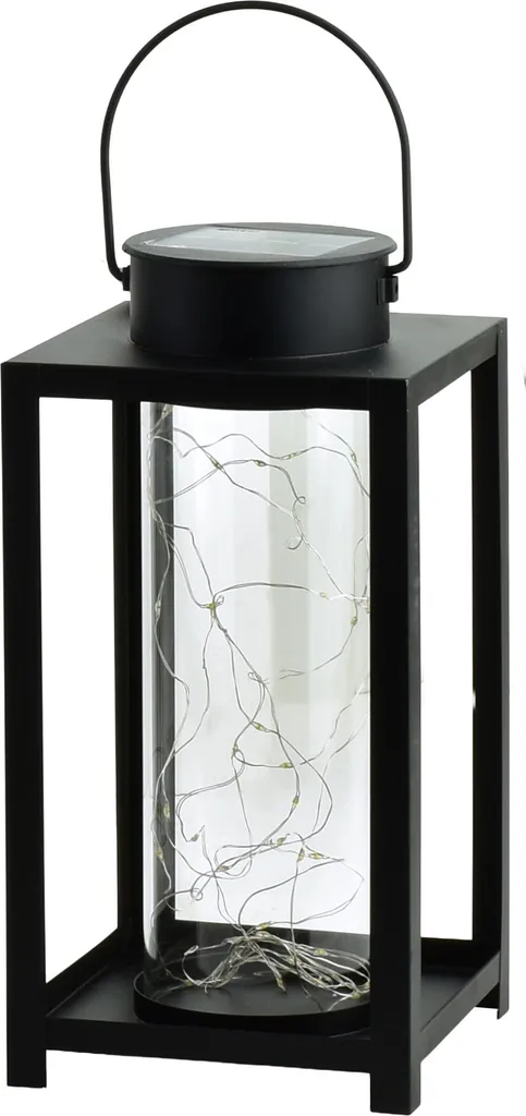 Lanterne solaire extérieure en métal noir design moderne 15x15x30 cm
