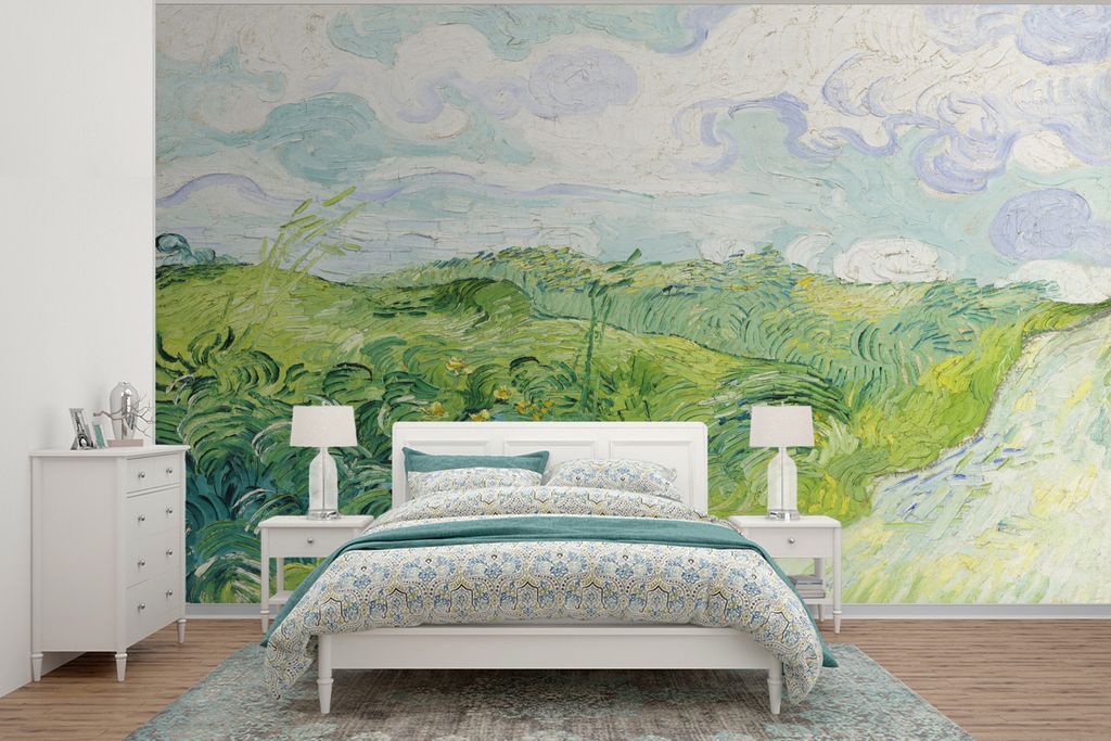 MuchoWow Fototapete für Wohnzimmer oder Schlafzimmer Wandtapete Vinyl Motivtapete Grüne Weizenfelder bei Auvers - Vincent van Gogh - 325x260 cm...
