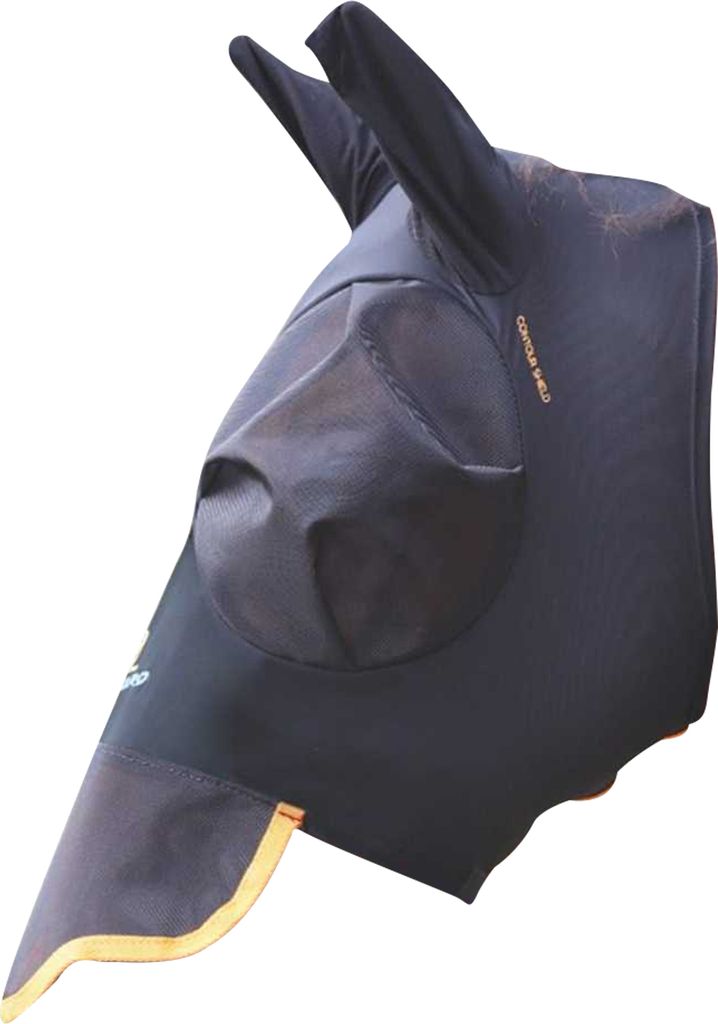 Shires - Pferde Fliegenmaske mit Nasenschutz, Stretch ER1319 (Pony) (Pechschwarz)