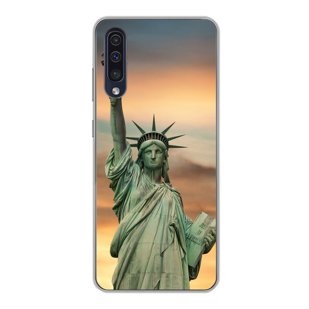 MuchoWow Handyhülle Schutzhülle Hülle für Samsung Galaxy A30s New York - Freiheitsstatue - Sonnenuntergang Silikon Softcase Handy Hülle - Ka...