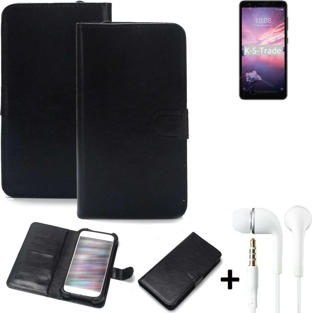 K-S-Trade Wallet Case Handyhülle kompatibel mit ZTE Blade A3 Joy Schutzhülle Flip cover Flipstyle Tasche Hülle Flipcover Slim Bumper schwarz + in