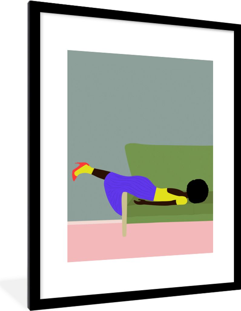 MuchoWow Gerahmtes Poster Frau - Minimalismus - Design 60x80 cm - Poster mit Schwarzem Bilderrahmen Wandposter Rahmen Foto Bilder - Wohnzimmer - ...