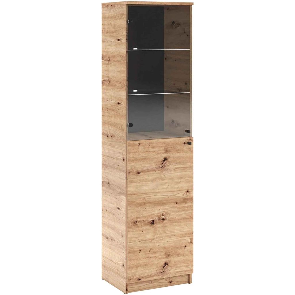 BEAUTYSOFA |Vitrine ELIO E7 50 x 190 x 40 cm, Holzvitrine mit 2 Türen, Standvitrine in Eiche Artisan
