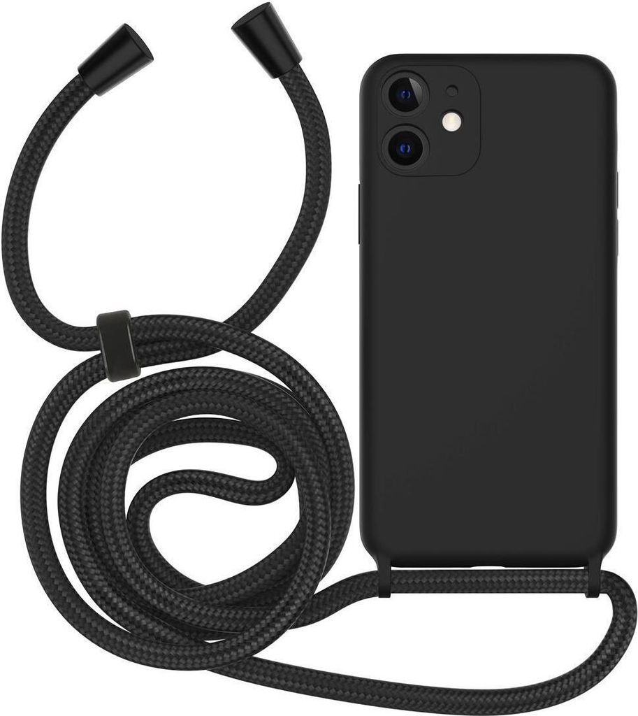 Handykette für Apple iPhone 12 - Handyhülle mit Schnur 3 Lagiges Cover in Schwarz