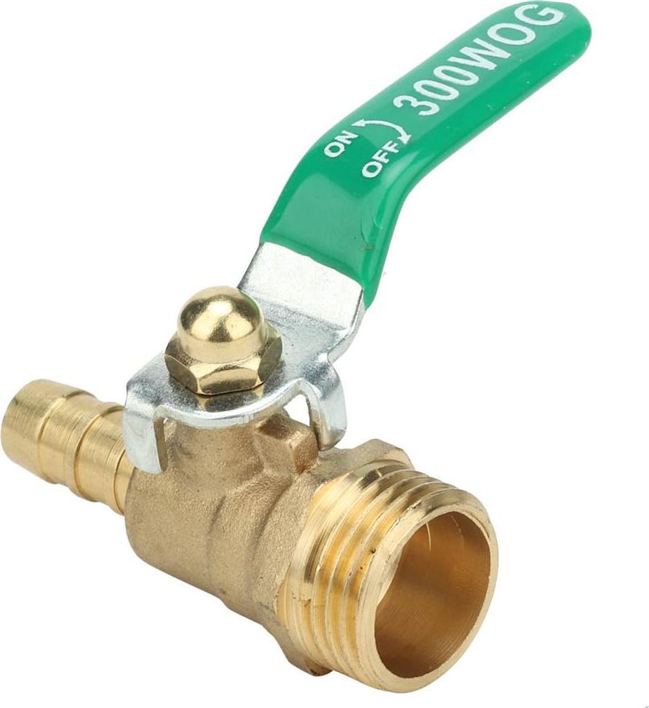 G1/2" Kugelhahn aus Messing mit Außengewinde, grünem Hebelgriff, verdickter Kugelhahn (8 mm)