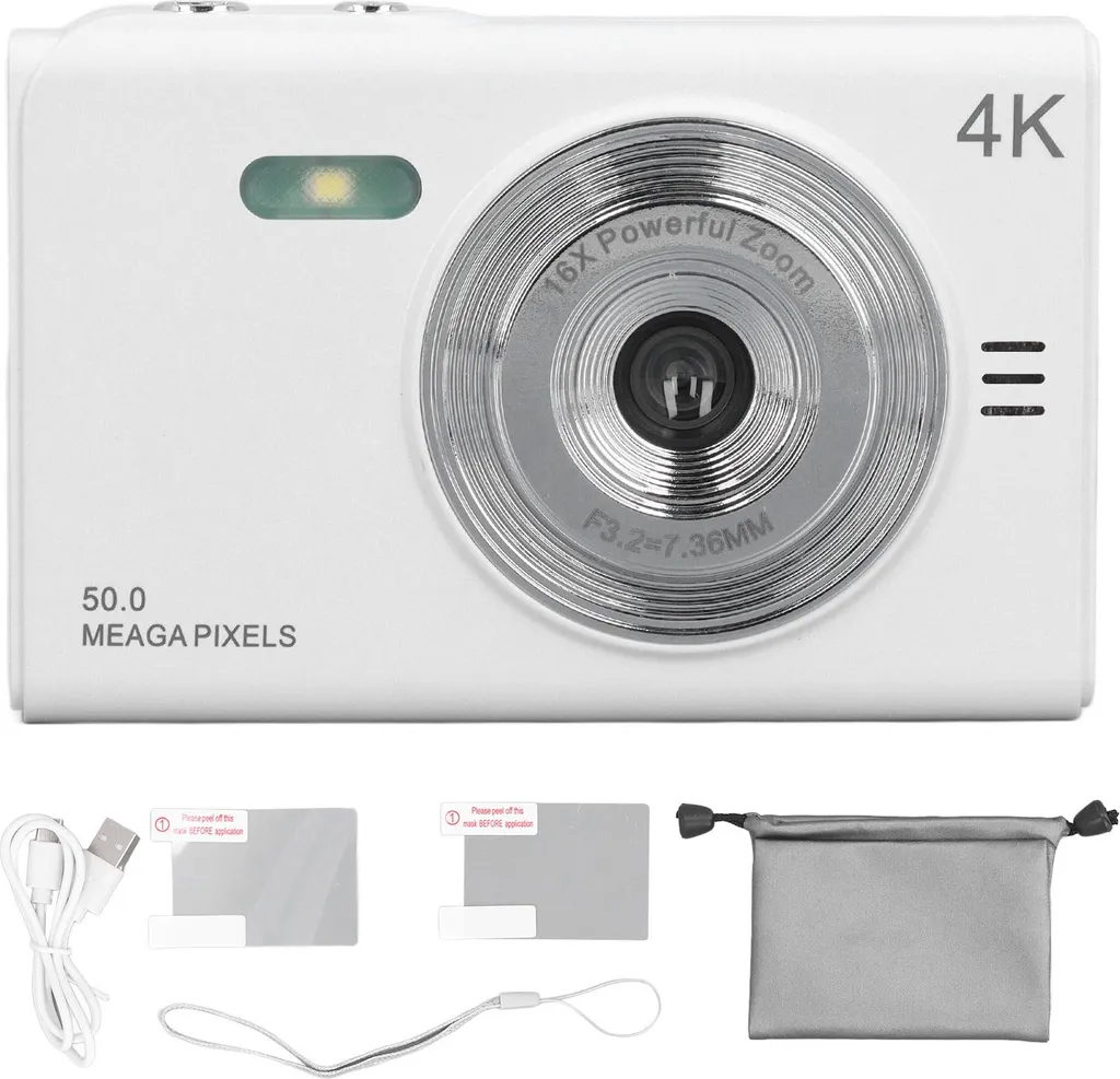 Mirrorless 50MP Compatta Bianca: Zoom 16x e Schermo 2.88" TFT