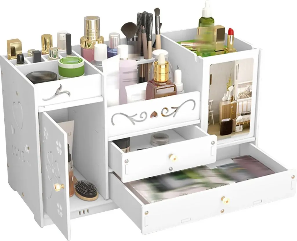 Contenitore Cosmetici Bianco Moderno Organizzatore Trucchi con Specchio