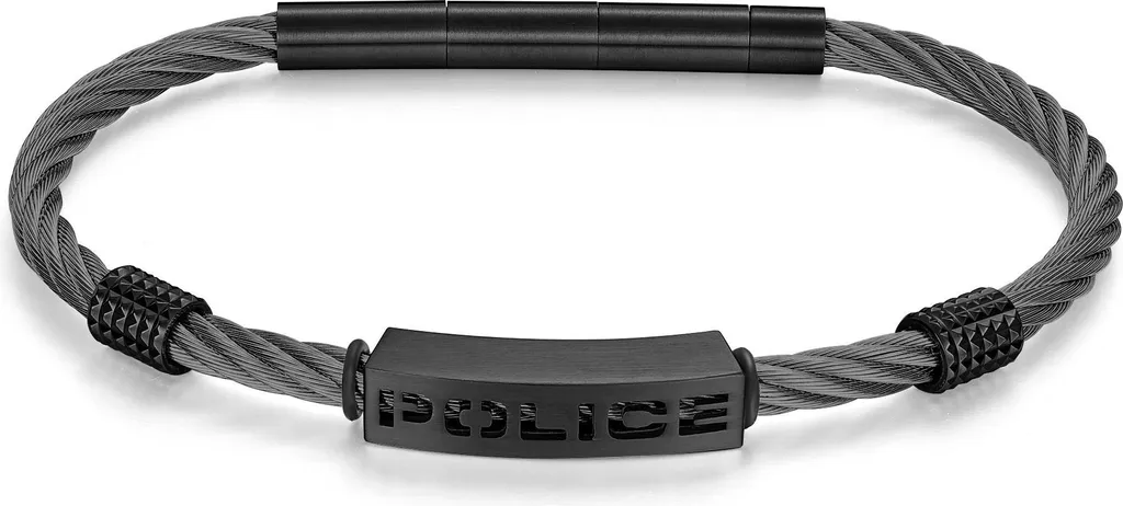 Bracelet Homme Maille Acier Police QUADRO Noir - Bijou Identitaire Chic