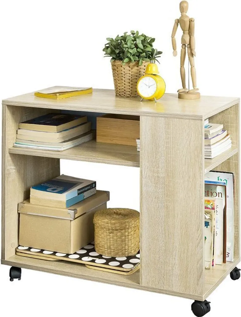 Petite Table d'Appoint Gain de Place avec Roues et Porte-Journaux FBT34