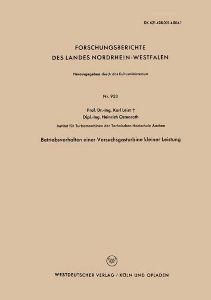 Betriebsverhalten einer Versuchsgasturbine kleiner Leistung