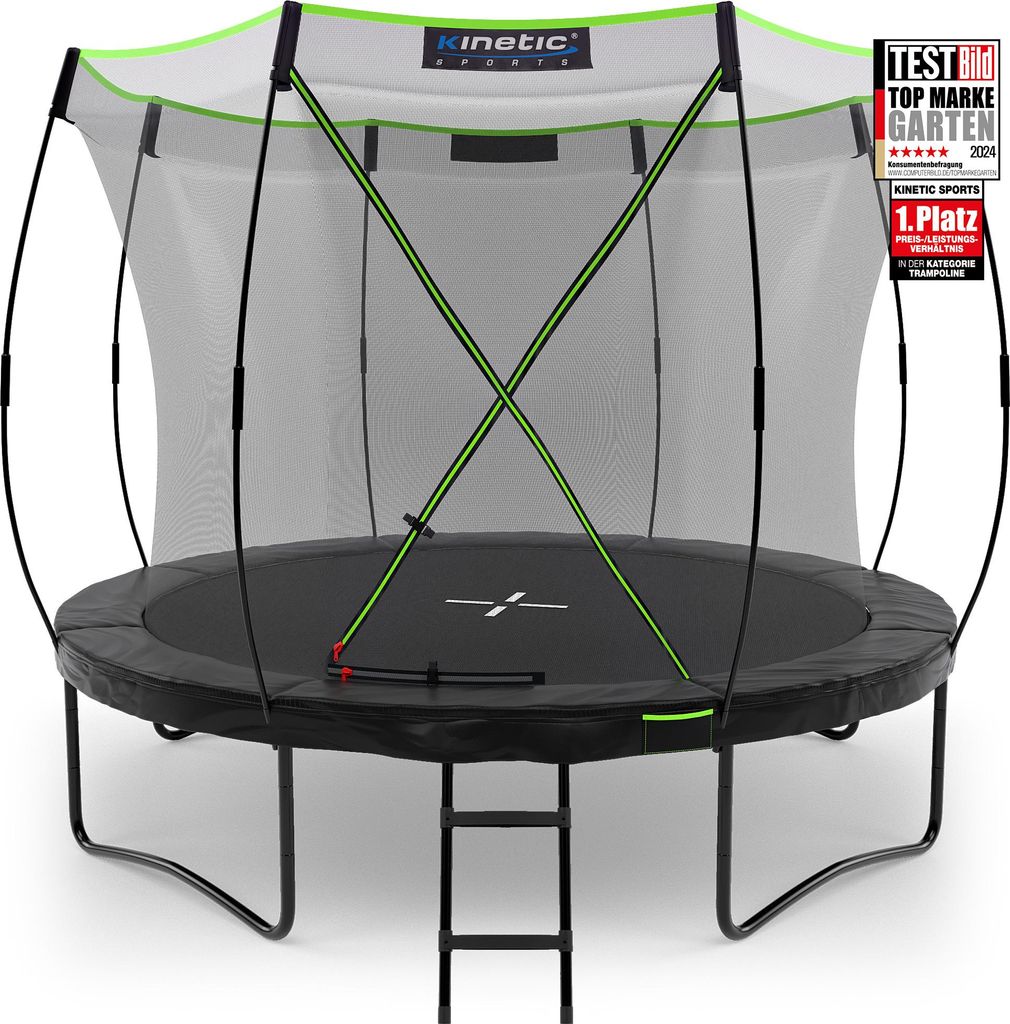 KINETIC SPORTS Trampolin Outdoor 'Ultimate Pro' Ø 244/305/366/427 cm – Gartentrampolin, Kindertrampolin mit Leiter, bis zu 160 kg
