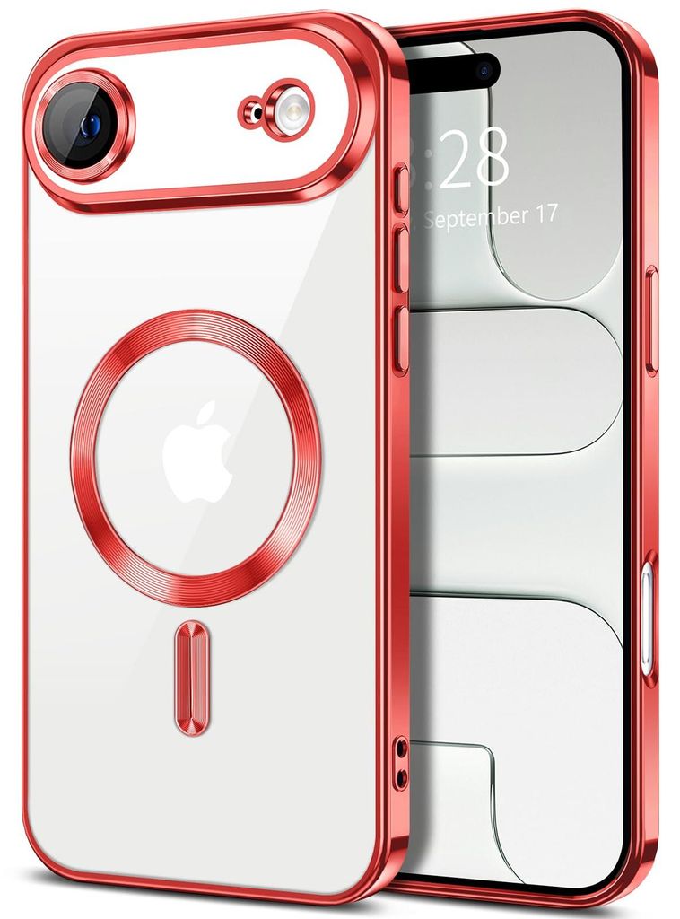 Weiche Klar Hülle für iPhone Air, Kameraschutz, Kompatibel mit MagSafe, Elektroplattiert TPU Handyhülle Rot
