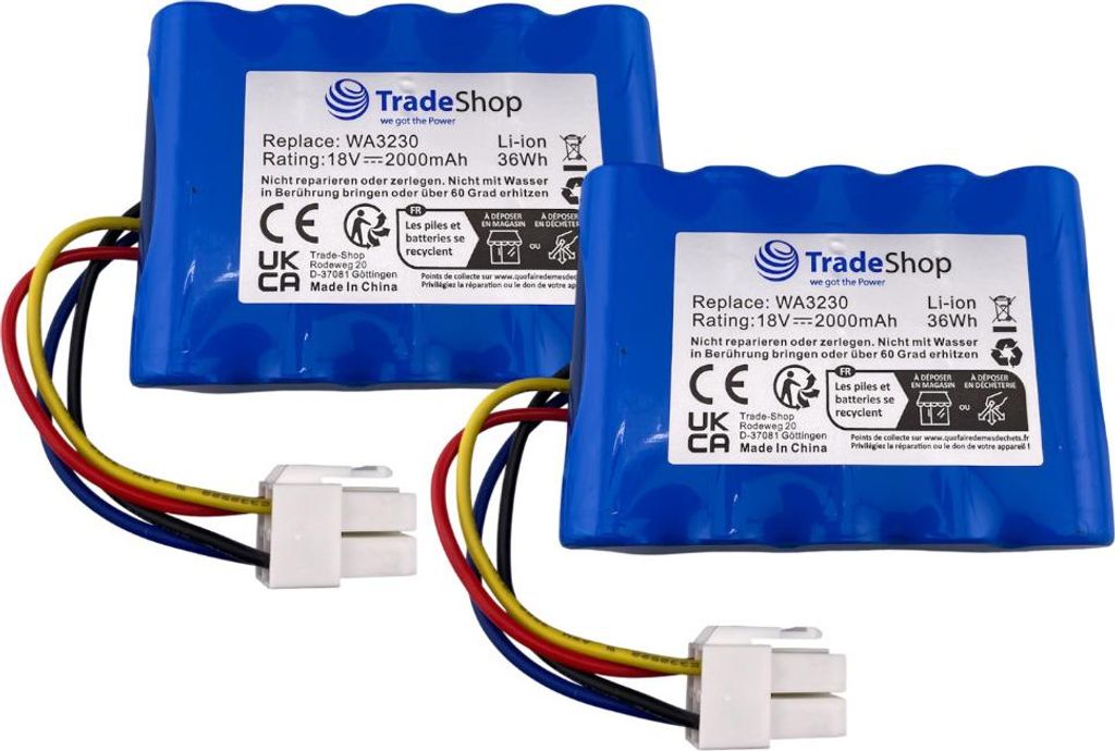 2x Trade-Shop Li-Ion Akku 18V / 2000mAh für Worx Landroid S Basic, S300 2018, S300i, S450i 2018, S500i 2018, S700i 2018, S 390m2 Mähroboter
