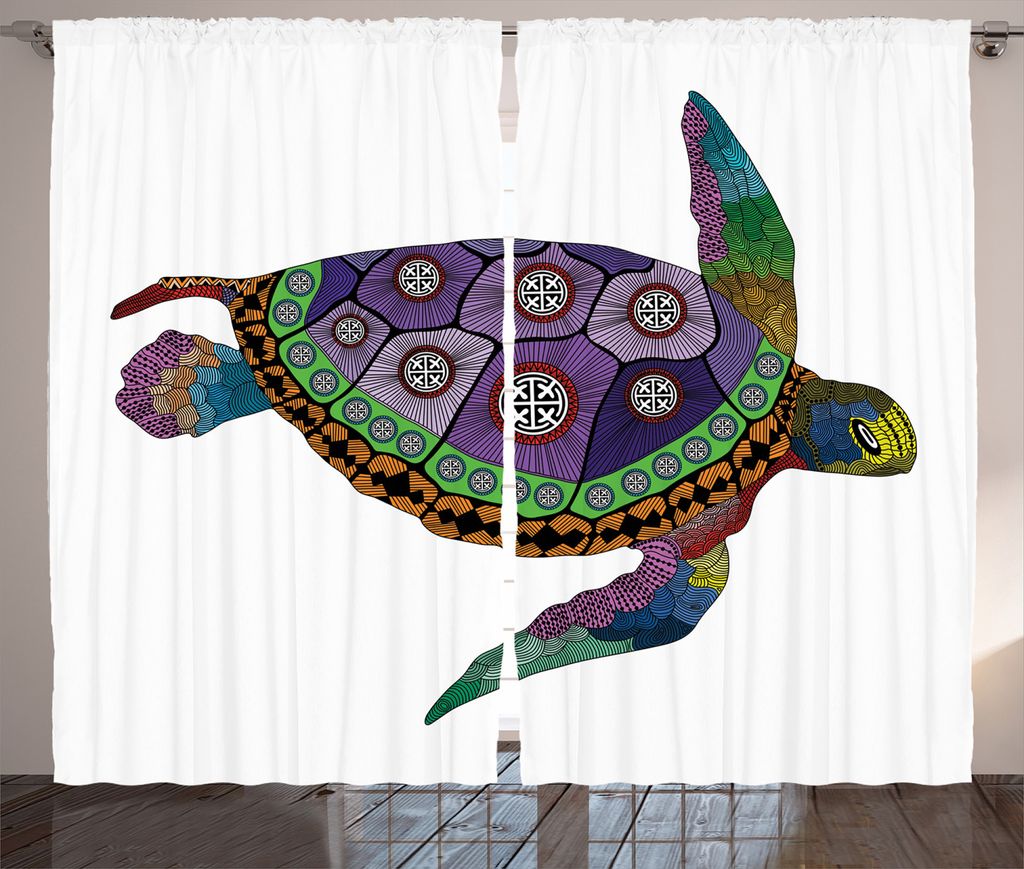 ABAKUHAUS Stoff Rustikaler Vorhang, Meeresschildkröte Animal Artsy, Wohnzimmer Universalband Gardinen mit Schlaufen und Haken, 280 x 225 cm, Orang...