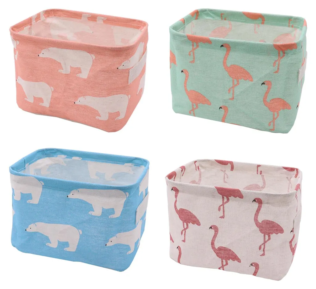 Lot de 4 paniers de rangement en tissu lin pliables avec 2 poignées