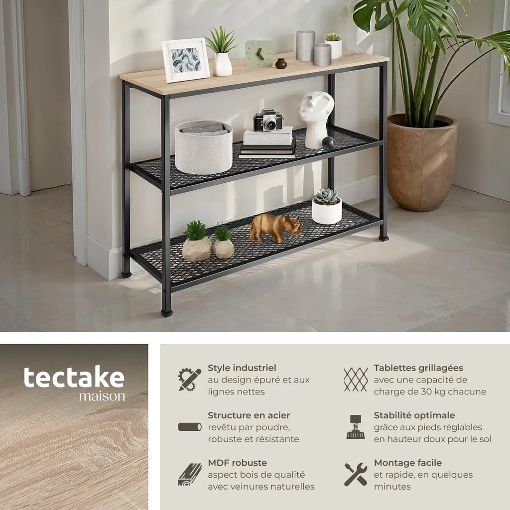 Table Console Chêne Sonoma 100cm - Plateau Bois et Structure Métal - 2