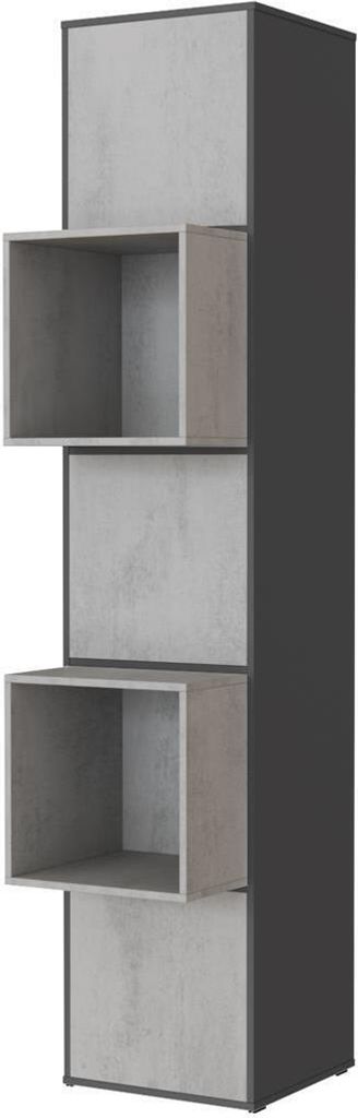 SMARTBett Standregal, Würfelregal für Wohnzimmer, Kinderzimmer, Schlafzimmer und Büro | Regal Anthrazit + 3 Türen und 2 Würfel Beton