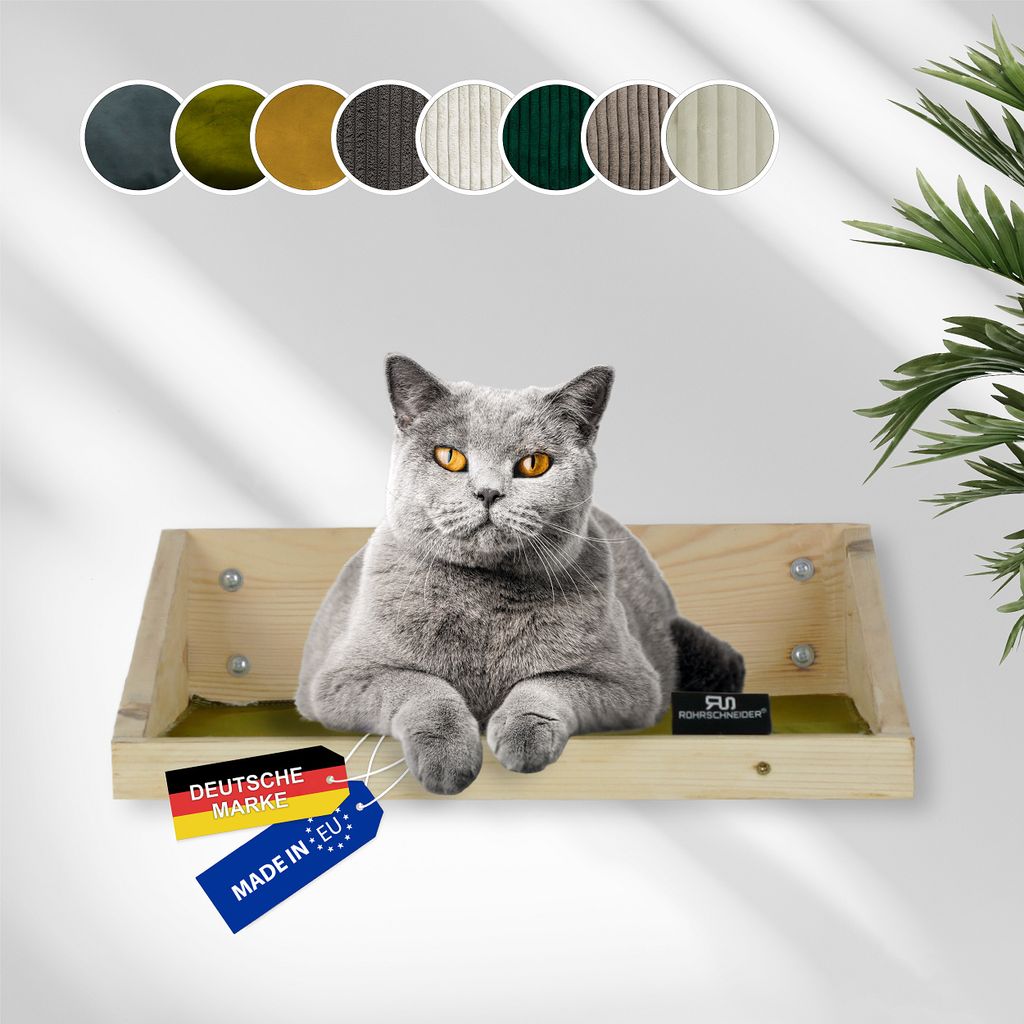 Rohrschneider Katzentreppe Wand | EU | Kletterwand Katzen mit waschbarem Kissen o. Stoffeinlage | Kiefernholz | Natur | belastbar bis 30 kg | B 40 ...