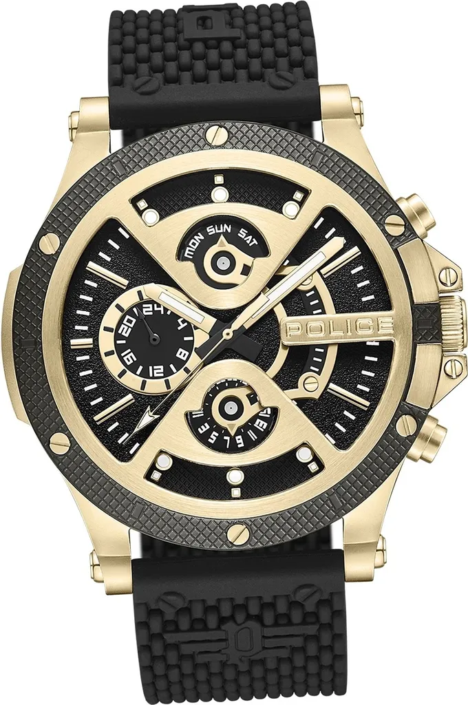 Montre homme Police Surigao en silicone noir résistant et anti-rayure