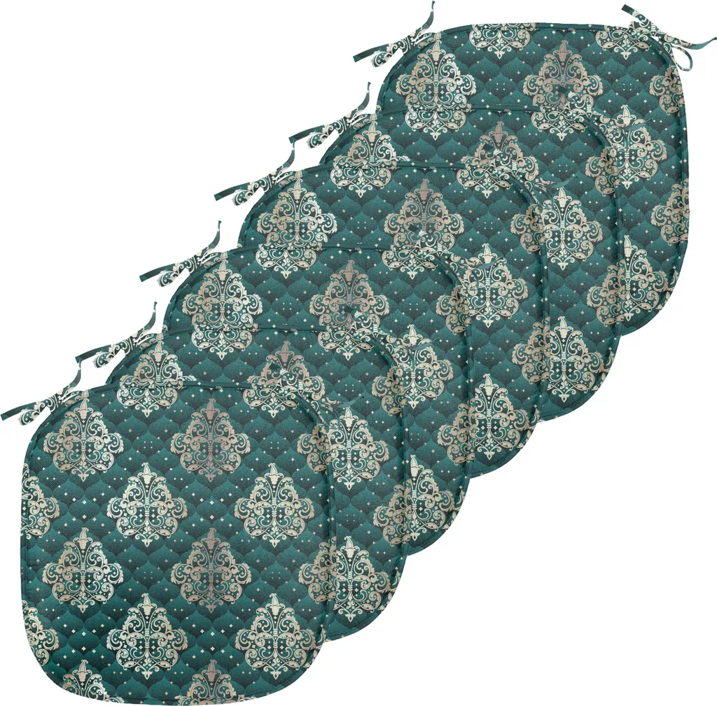 Galettes de Chaise Imperméables Style Rococo Bleu Sarcelle, 6 Pièces