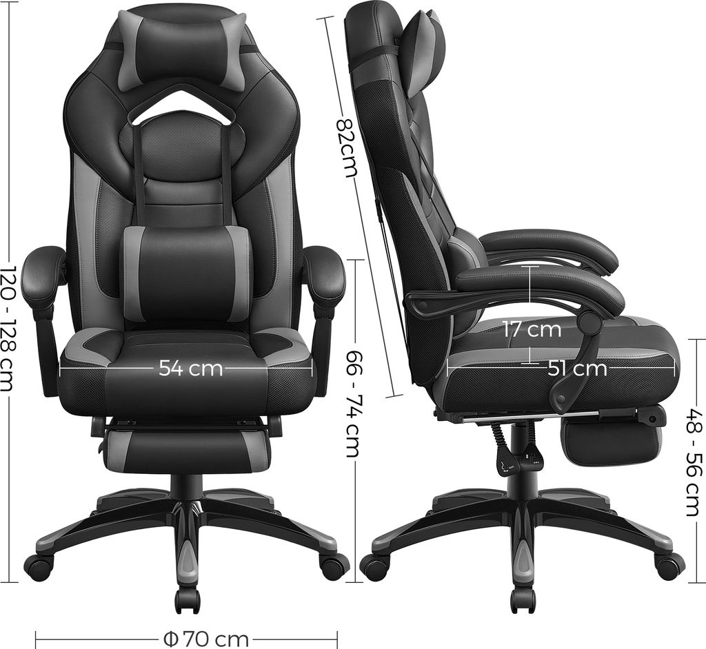 SONGMICS Gaming-Stuhl, Bürostuhl, höhenverstellbar, Grau Produktbild 7