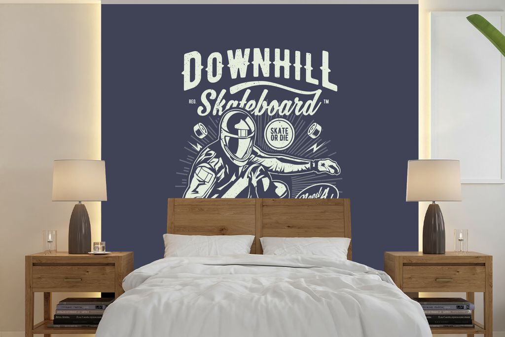 MuchoWow Fototapete für Wohnzimmer oder Schlafzimmer Wandtapete Vinyl Motivtapete Skateboard - Blau - Vintage - 240x240 cm - Schlafzimmer-Tapete