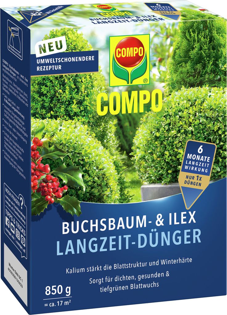 COMPO Buchsbaum- und llex Langzeit-Dünger - 850 g für ca. 17 m²