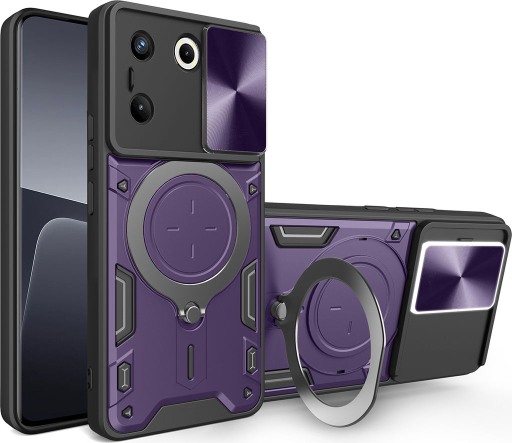 Handyhülle für Tecno Camon 20 Pro Dual-Layer Stoßfest Rüstung Hülle mit Dia Kameraschutz und Kreisförmig Ring Ständer Lila