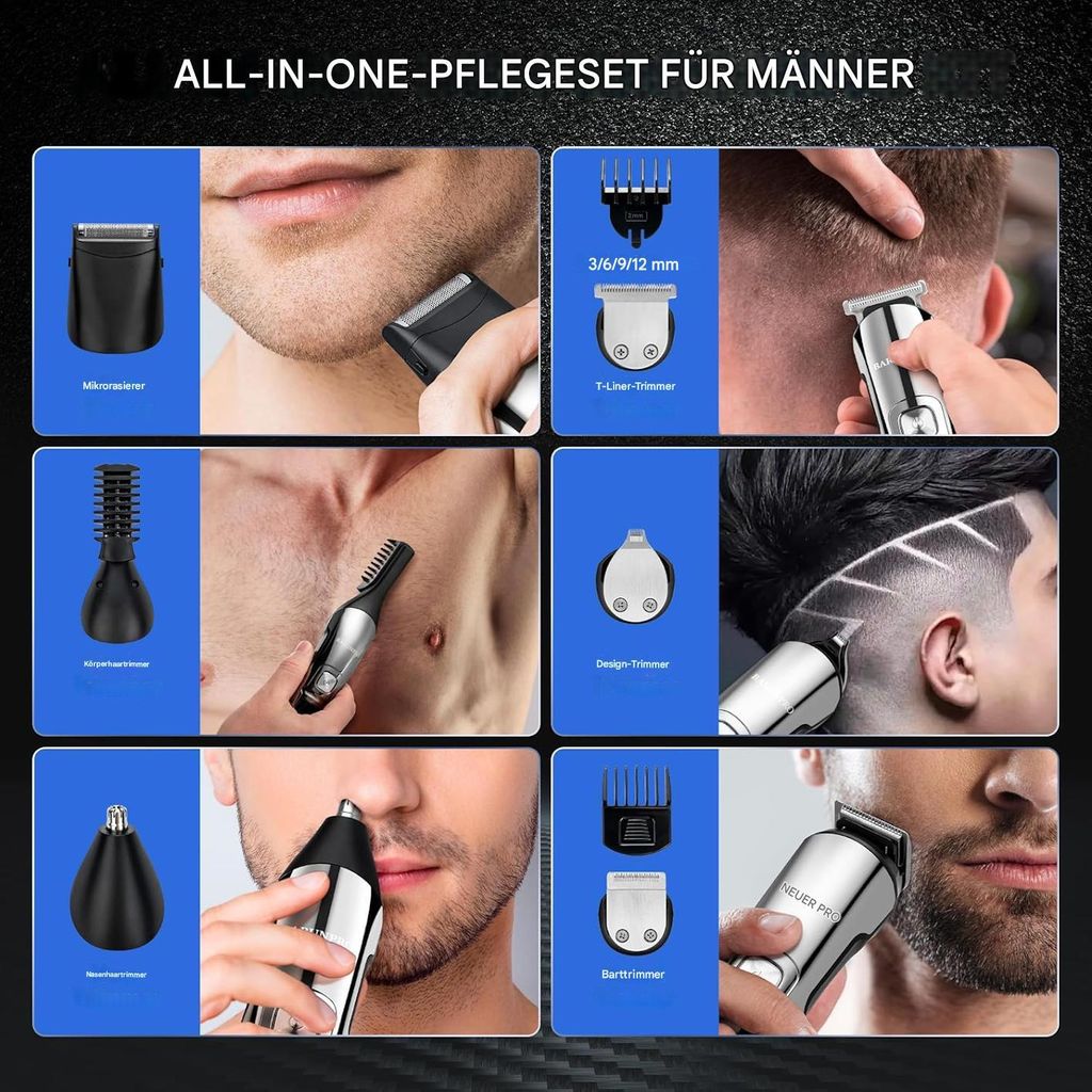 Herren Bartschneider & Haartrimmer Set - 6-in-1 Multigroomer Mit Aufbewahrungsstation