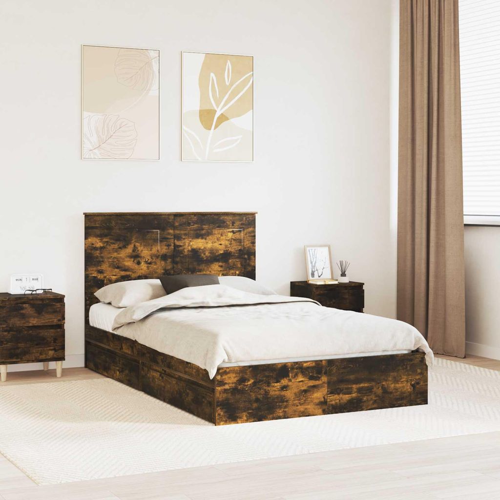 Maison Exclusive - Aufbewahrungsbett Geräucherte Eiche 135 x 190 cm Holzwerkstoff