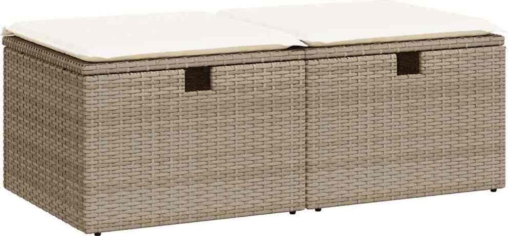 vidaXL 2-tlg. Garten-Sofagarnitur mit Kissen Beige Poly Rattan Akazie