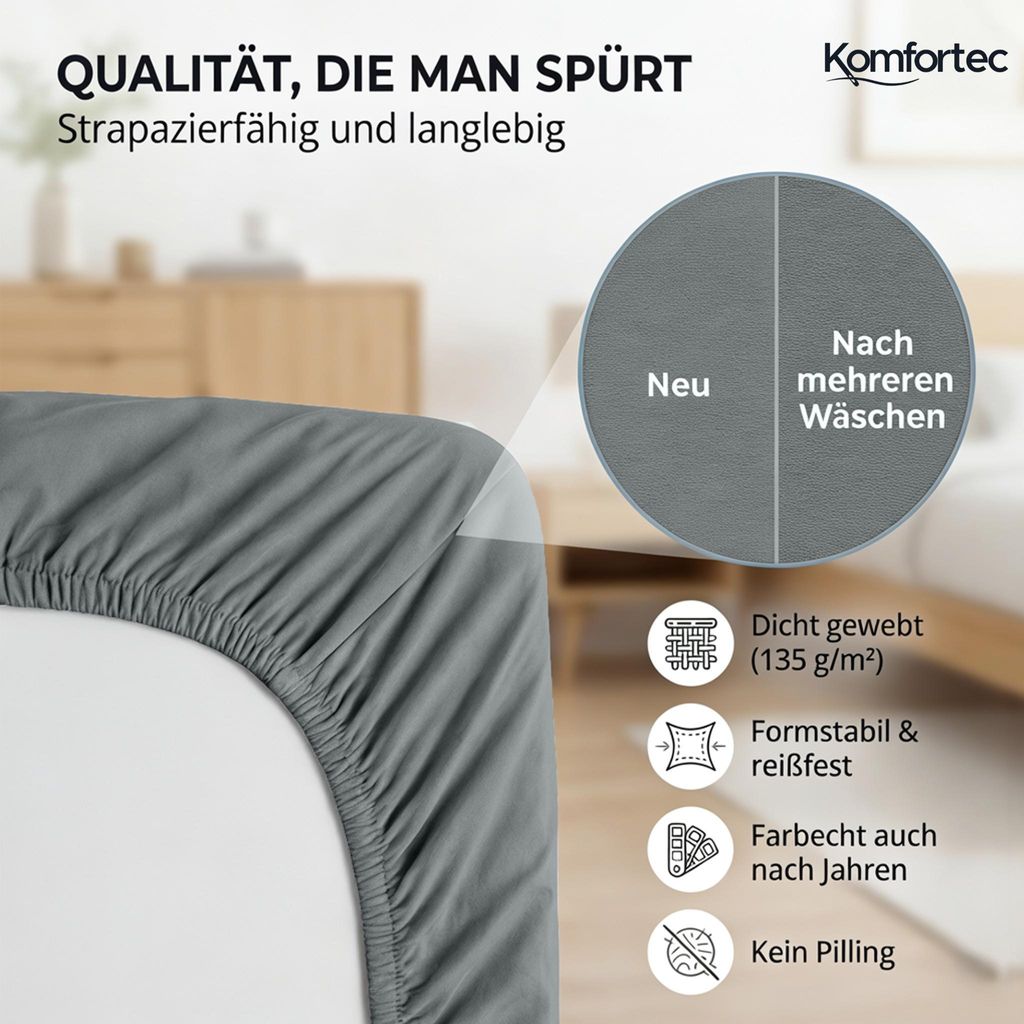 Komfortec 2er Pack Jersey Spannbettlaken 160x200 cm, 100%