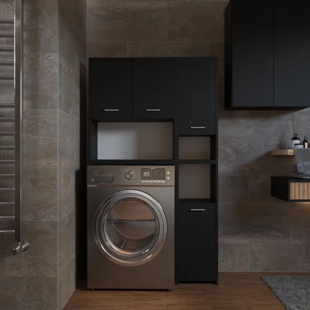 Optimisation rangement buanderie : Meuble machine à laver noir mat 94cm