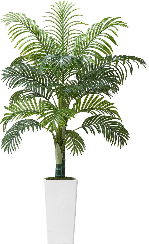 SucceBuy Palma di Areca artificiale, 1,52 m, pianta artificiale tropicale con fioriera alta bianca, pianta decorativa da terra in vaso per verande, salotti, terrazze, casa e ufficio