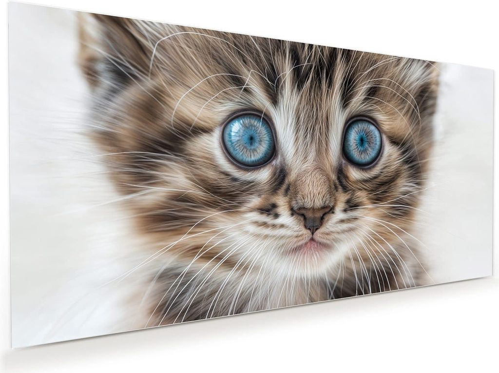 Glasbild 60x30cm in XXL für Wohnzimmer, Schlafzimmer Motiv Blaue Augen Kätzchen